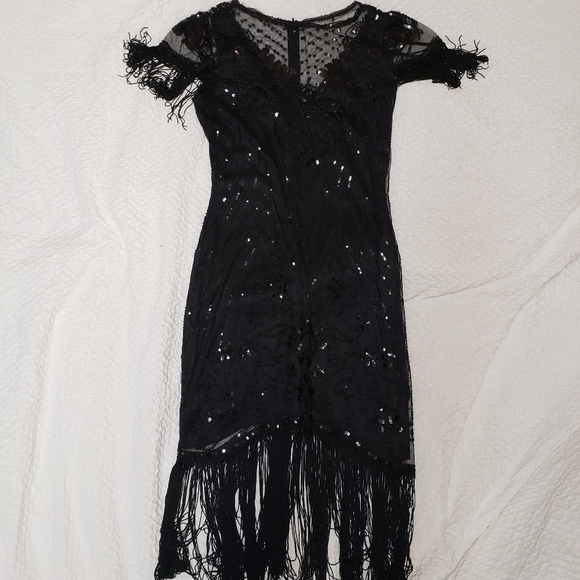 Unique Vintage Dresses & Skirts - Unique Vintage Black Flapper Dress | 1920s Gatsby Fringe Sequin Dress | Size S